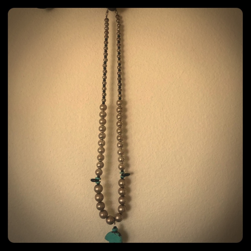 Silver and turquoise bear necklace